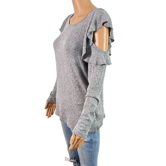 🟣🟣🟣 PLEIONE Women's Size Extra Small Gray Crew Neck Cold Shoulder Sweater - Picture 2 of 8